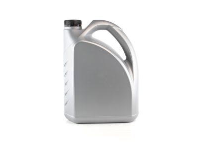 Gray canister with engine oil isolated on white background